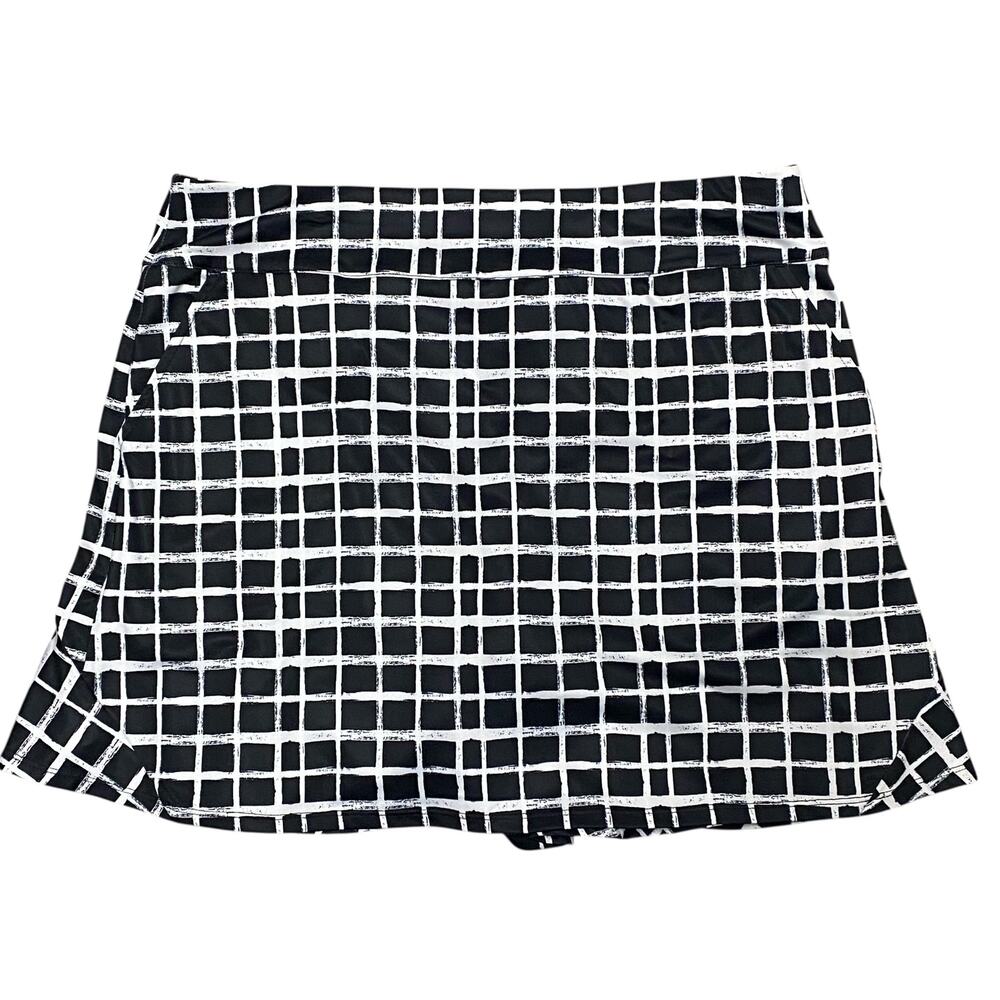 Coral Bay Golf Skort Large White Black Grid Print